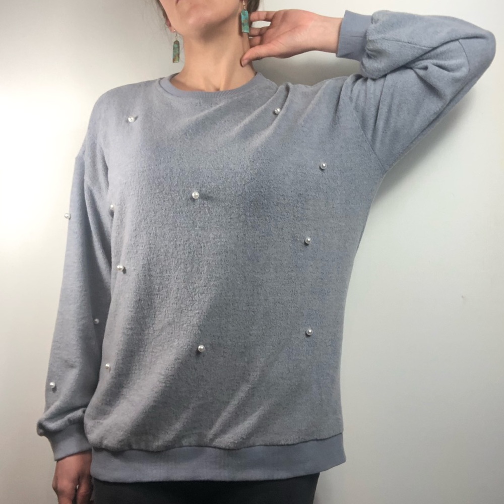 EASEL oversize pearl studded pullover sweatshirt